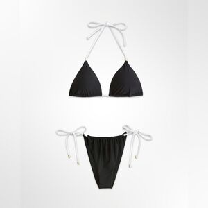 Abercrombie & Fitch Black Bikini Set with White Ties